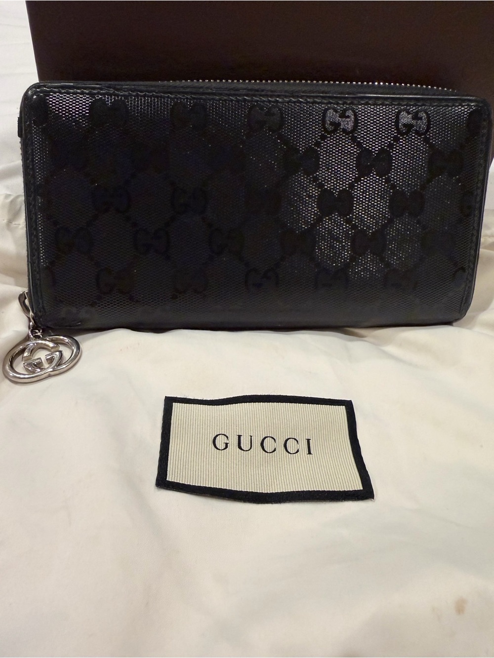 Gucci Black GG Sima Zip Around Wallet COA Full Set